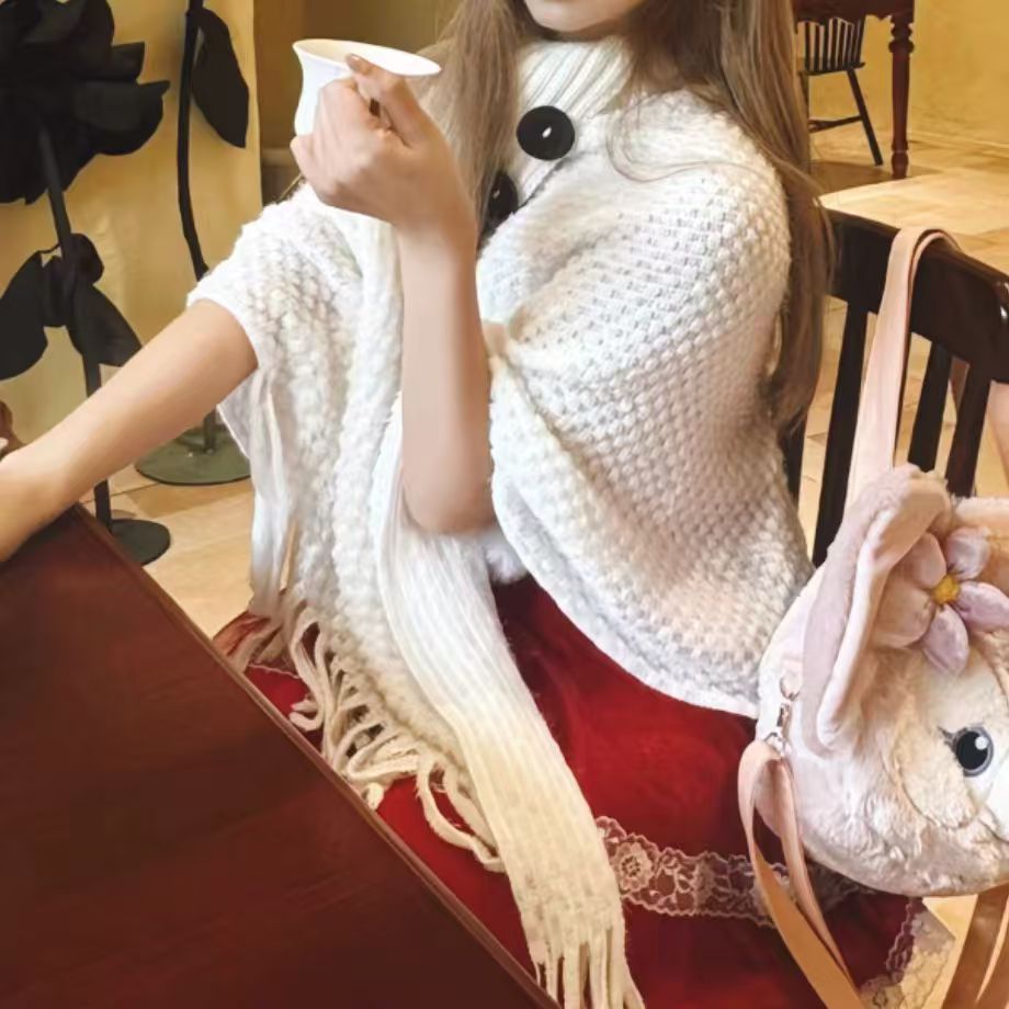 Women's Casual Plush Design Sweater Shawl Cape