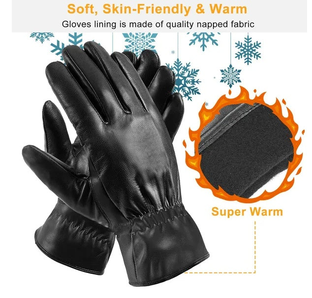 Unisex Leather Winter Warm Gloves Outdoor Windproof Soft Gloves Cycling Skiing Running Cold Winter Gloves