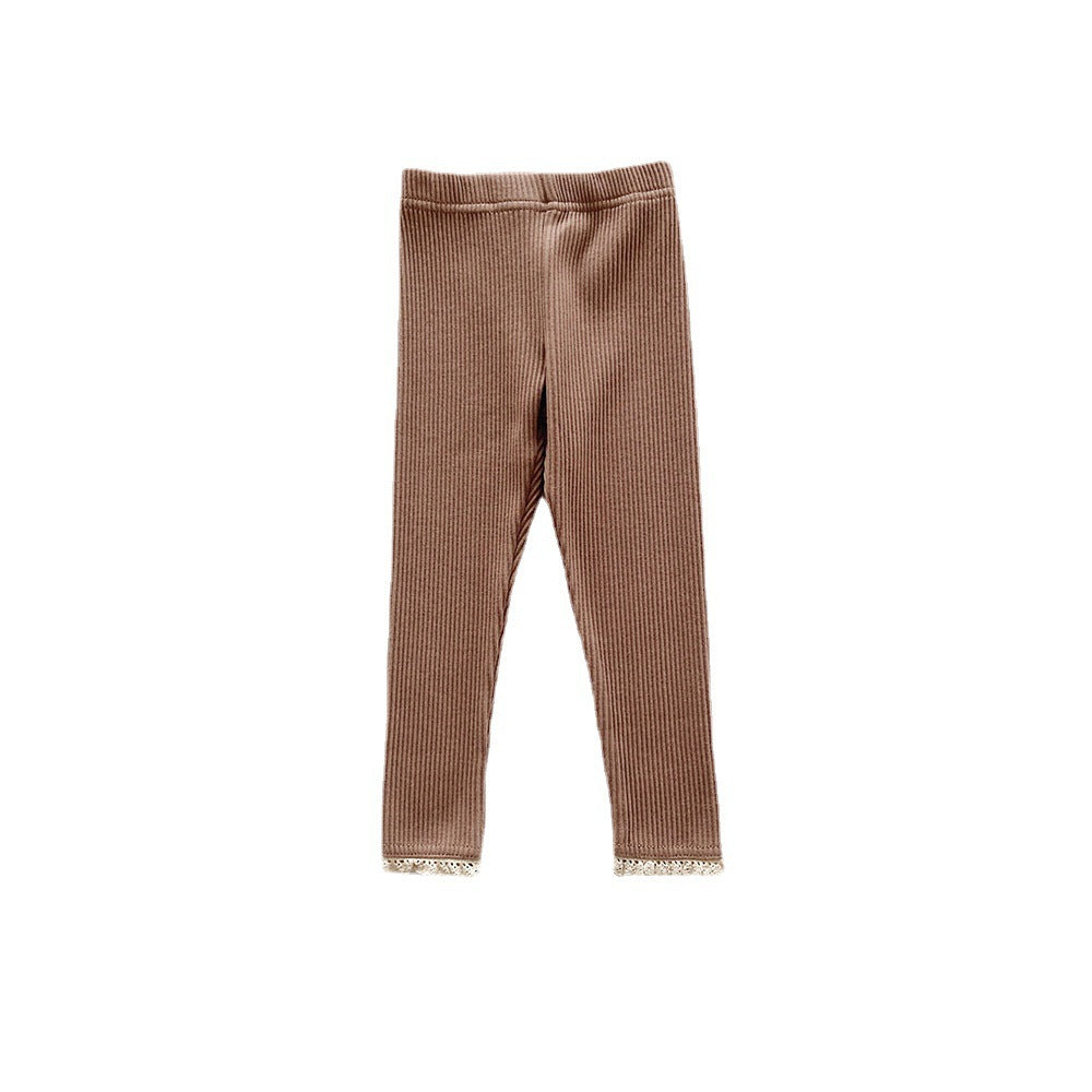 Outerwear Spring Children's Clothing Sunken Stripe Slim-fit Pants Baby Lace Trousers