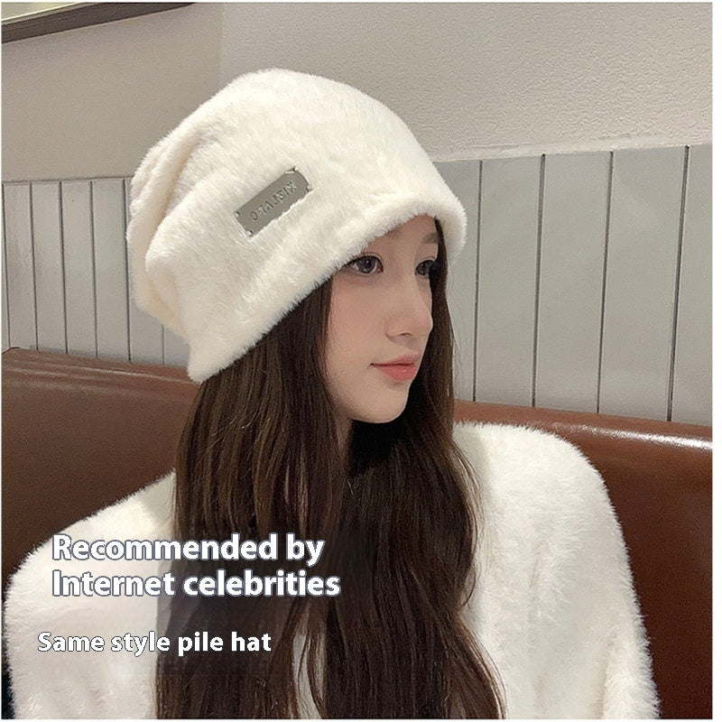 Simple Mink Fur Pile Heap Cap Big Head Circumference Makes Face Look Smaller