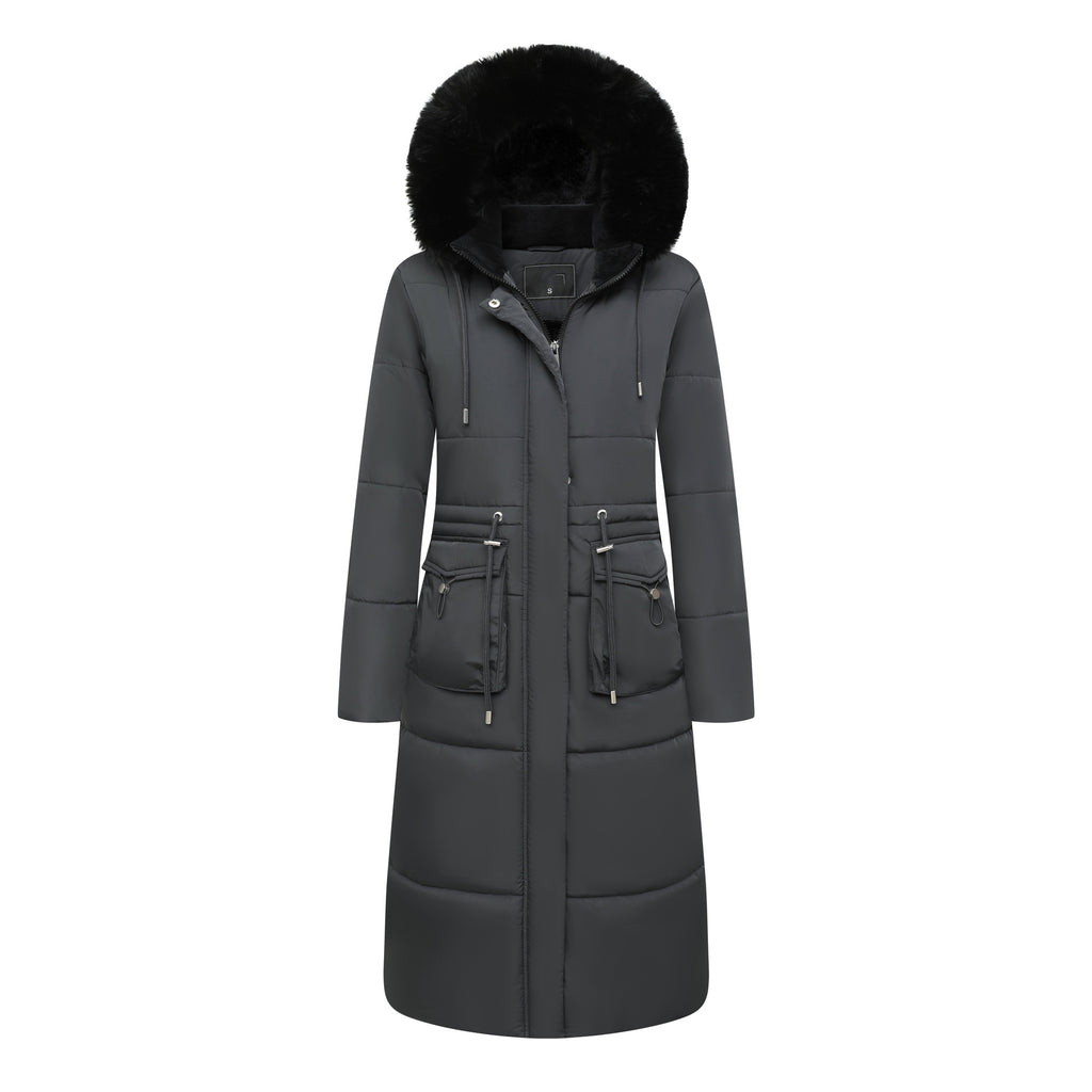 Women's Cotton Jacket Drawstring Cinched Hoodie Fleece-lined Warm