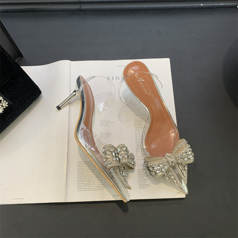 Bow Rhinestone Pointed Sexy Transparent Fashion Sandals