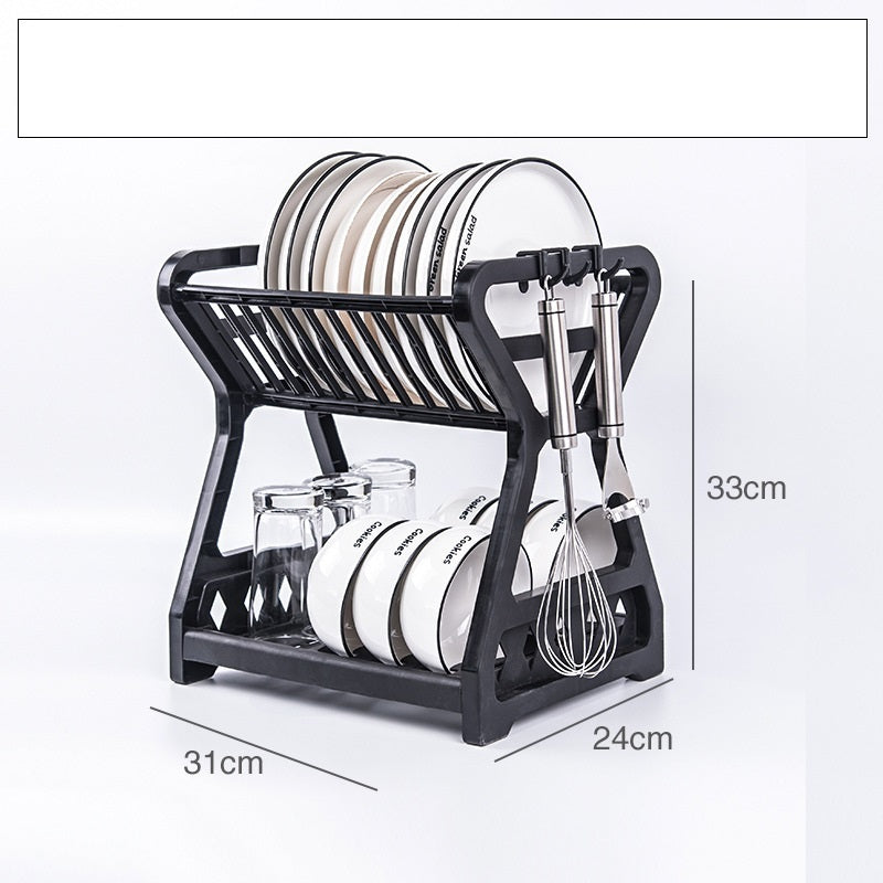 Kitchen Household Double-layer Dishes And Plastic Draining Multifunctional Floor Rack
