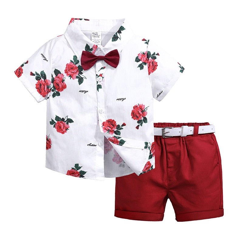 2pcs Summer Baby Set Flower Short Sleeve Polo Shirt With Red Shorts Shorts School Clothes For Children China - Eshtree