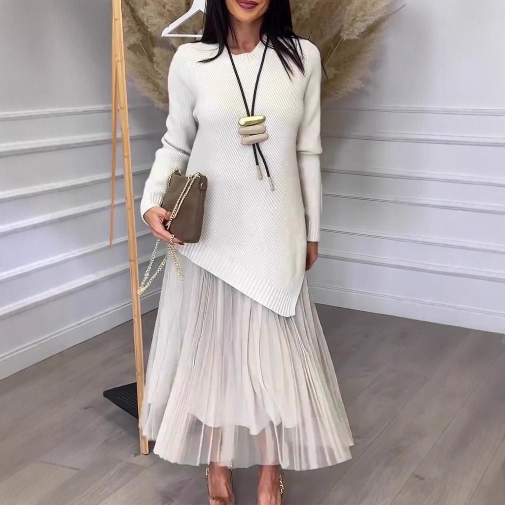 Lined Mesh Pleats Dress Suit For Women