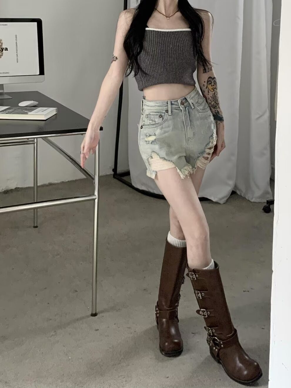 Retro Denim Shorts For Women New Casual High-Street Style All-Match Jeans