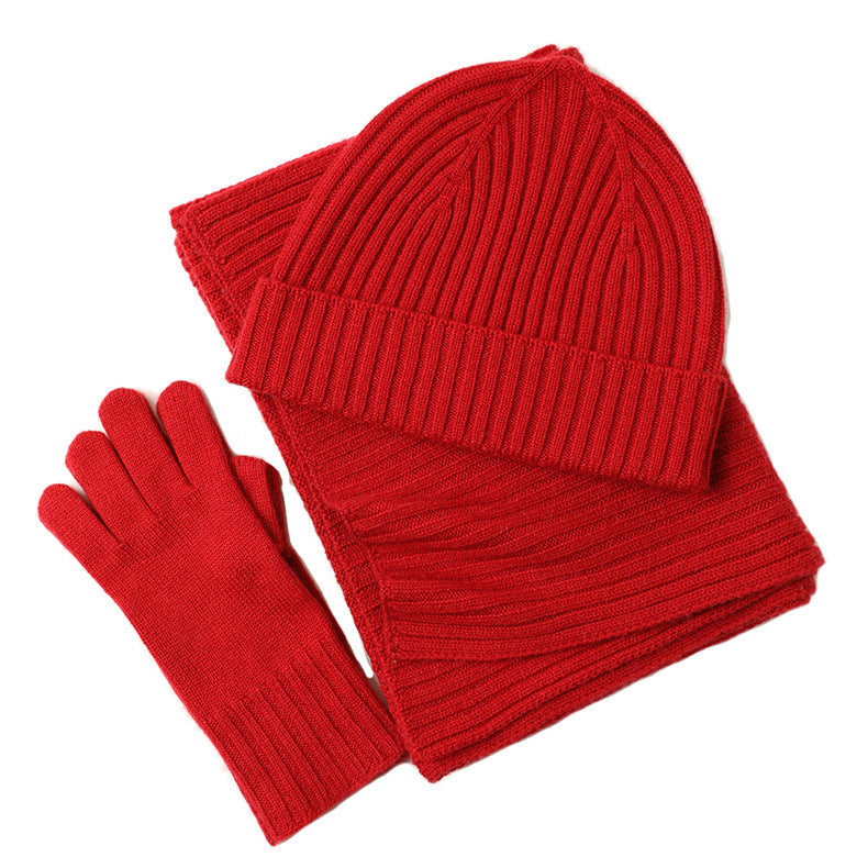 New Wool Scarf Hat Gloves Three-piece Set For Women