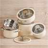 9pcs Stainless Steel Ceramic Coated Pot Set, Including 1 Milk Pot, 2 Stockpots, 1 Non-stick Pan, 4 LIDS And 1 Steamer