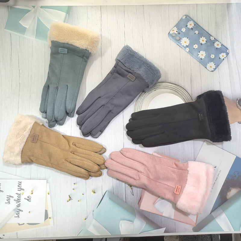 Women's Suede Thermal Gloves Korean Style Windproof