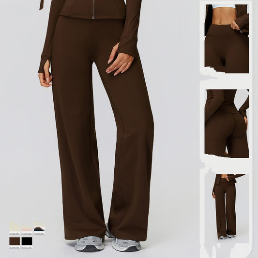 Casual Versatile Trousers Fleece-lined Keep Warm High Waist Wide-leg Trousers