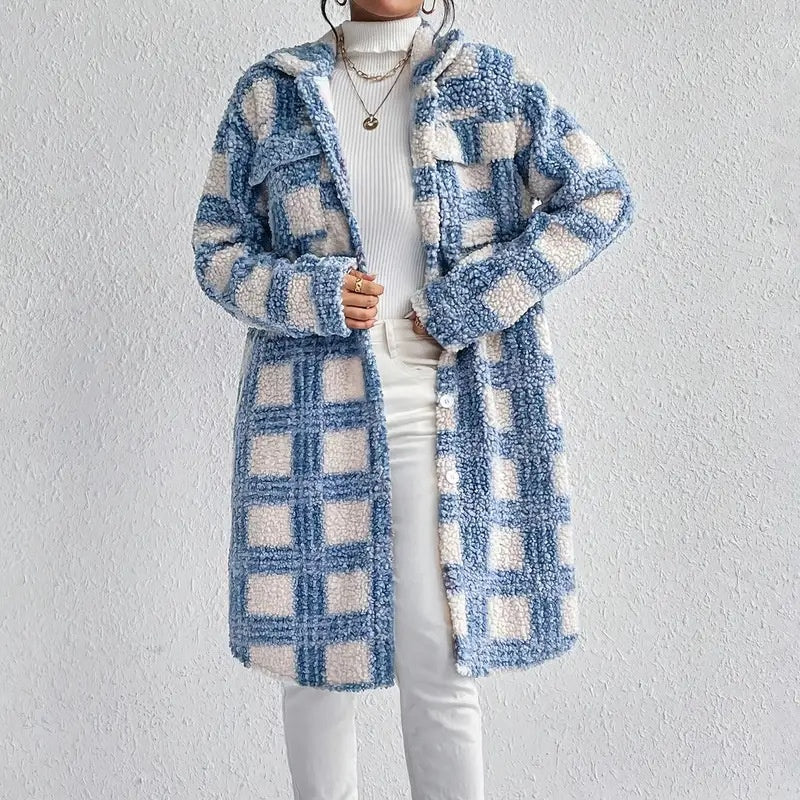 Women's Lightweight Plaid Jacket, Button Down Fleece Jacket, Long Sleeve Fall Outerwear Coat