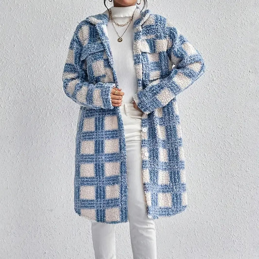 Women's Lightweight Plaid Jacket, Button Down Fleece Jacket, Long Sleeve Fall Outerwear Coat