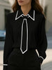 Autumn Fashion Solid Color Commute Tie Long Sleeve Shirt Women's Clothing