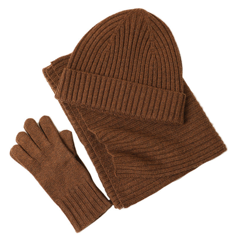 New Wool Scarf Hat Gloves Three-piece Set For Women