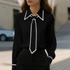 Autumn Fashion Solid Color Commute Tie Long Sleeve Shirt Women's Clothing