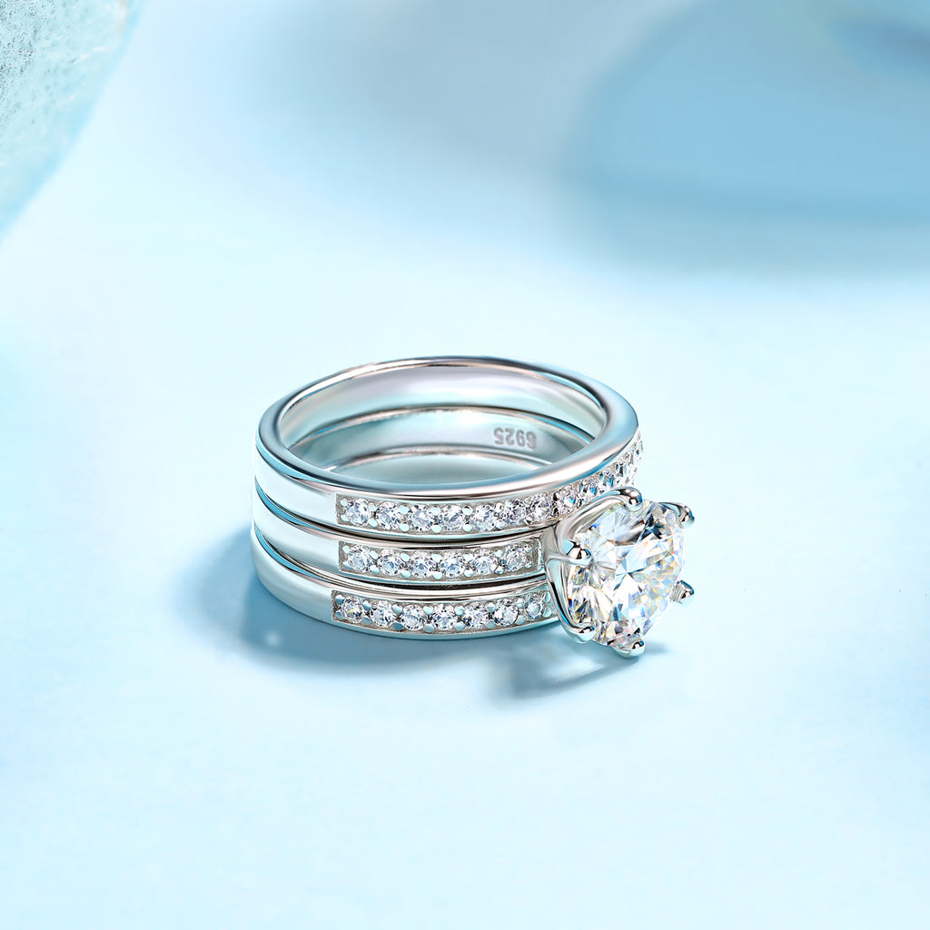 Surging - A Wedding Ring Set With 2-carat Top-quality Moissan S925 Silver And Platinum-plated Diamond Can Be Inspected With A Diamond Pen