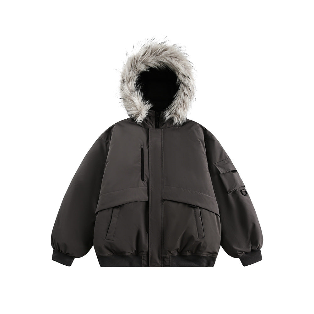 Retro Fur Collar Hood Parka Down Jacket Women's Winter Thickened