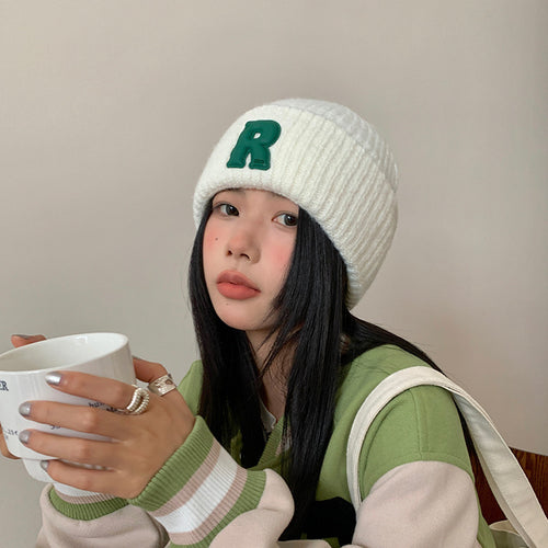 Loose Big Head Circumference Letters Woolen Cap Winter