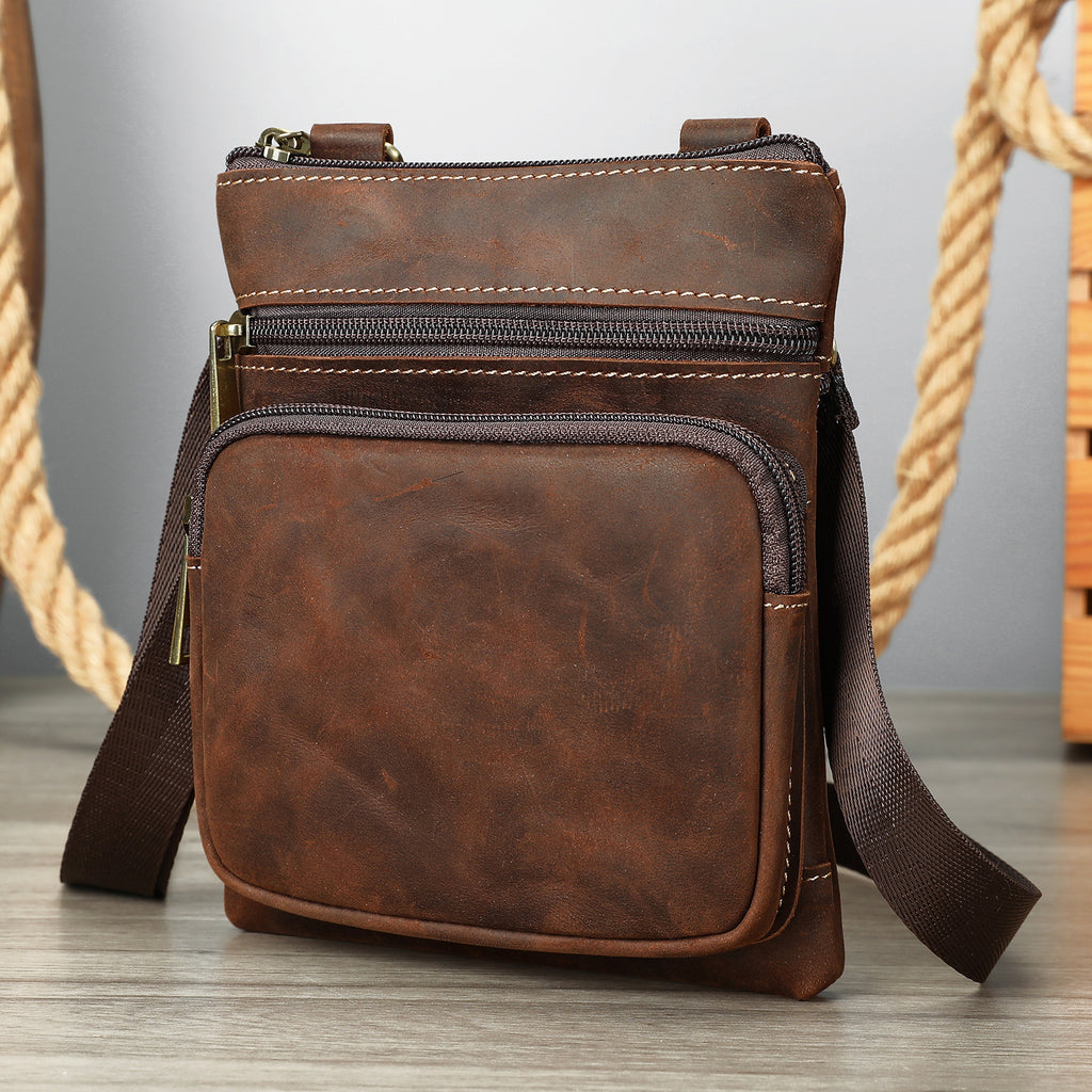 Crazy Horse Leather Outdoor Retro Leisure Crossbody Bag