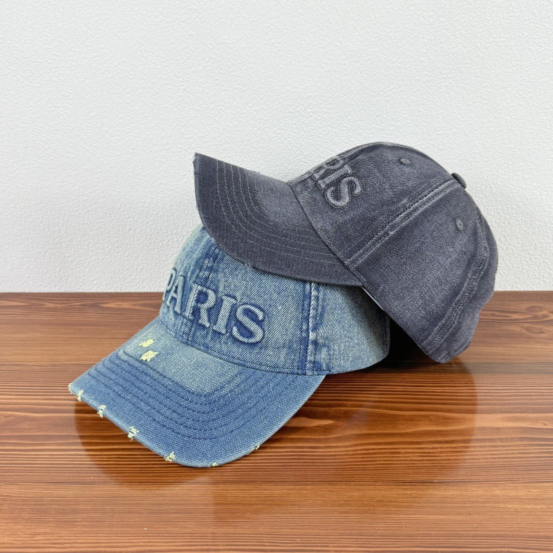 Washed Denim With Hole Baseball Cap Sun-poof Peaked Cap