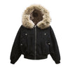 High Street Line Splicing Fur Collar Hood Cotton Coat Jacket