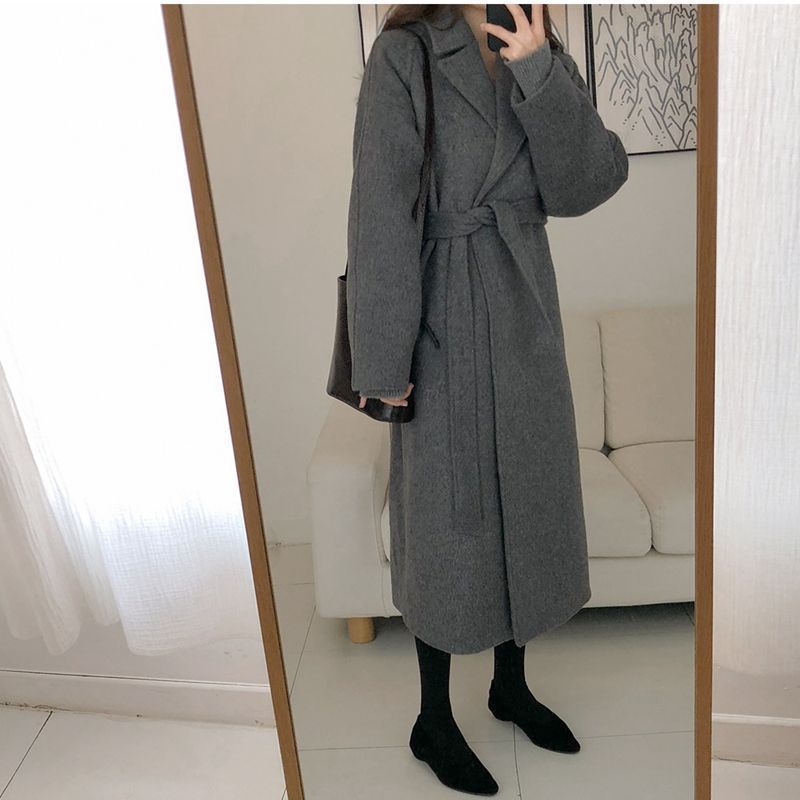 Loose Temperament Minimalist Lace-up Thick Wool Commuter's All-matching Coat