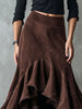 Western Brown High-Low Eco Suede Ruffle Maxi Skirt