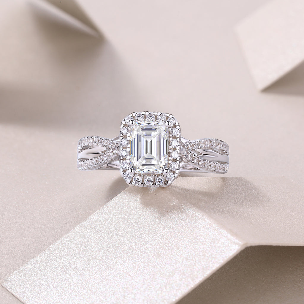Daytime Dream - A Wedding Ring Set With Top-quality Moissanite S925 Silver And Platinum-plated Diamond. The Ring Can Be Inspected With A Diamond Pen
