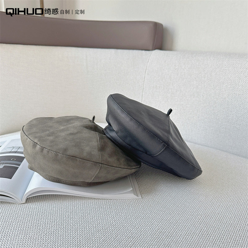PU Beret Women's Fashion Leather Hat