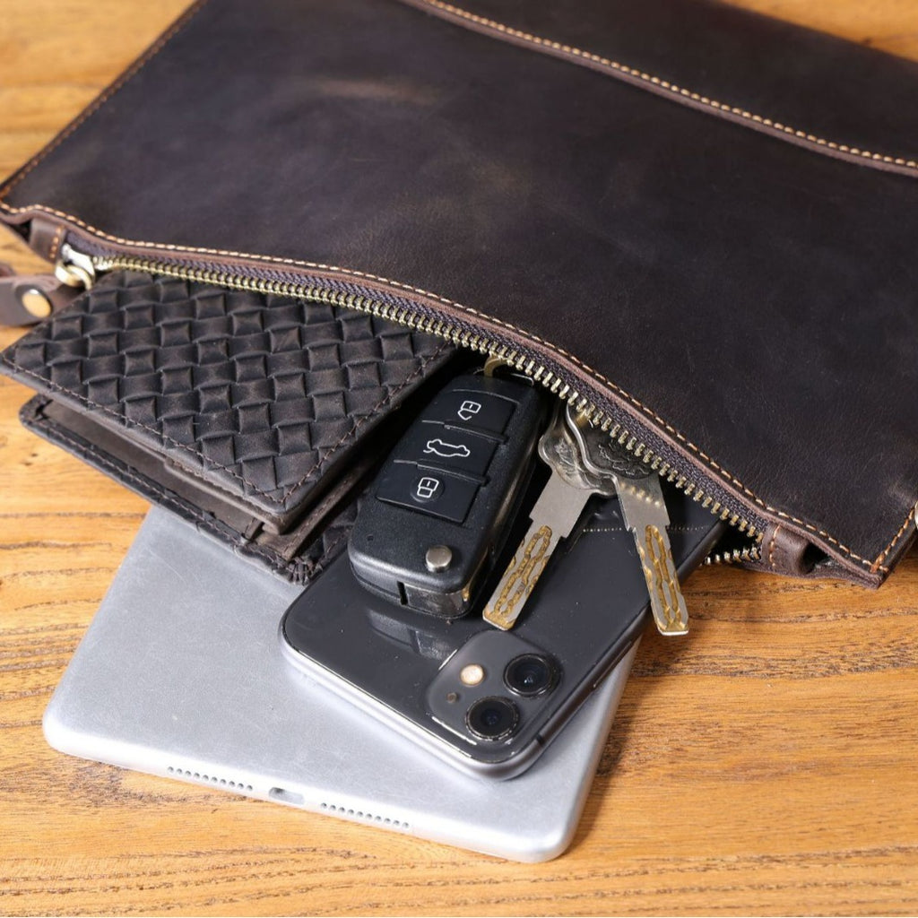 حقيبة يد رجالية بسيطة من جلد كريزي هورس