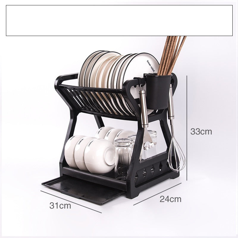 Kitchen Household Double-layer Dishes And Plastic Draining Multifunctional Floor Rack