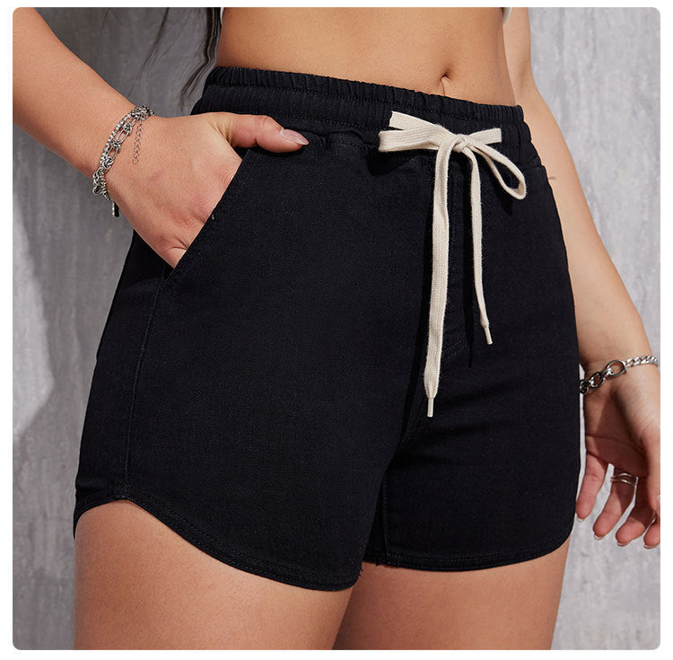 Plus Size A- Line Drawstring Denim Shorts For Women