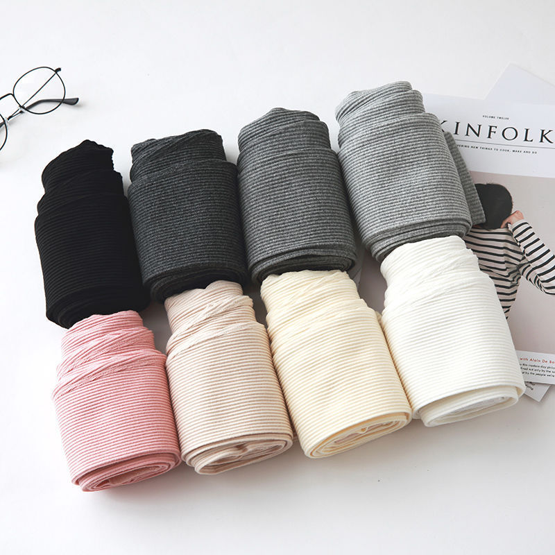 Gray Nine-point Pants Women's Thin Outer Wear Cotton High-waist Vertical Stripes Net Red Threaded Leggings