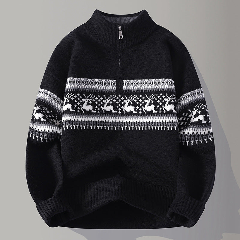 Men's Knitted Sweater Autumn Fashion Stand-Up Collar Pullover