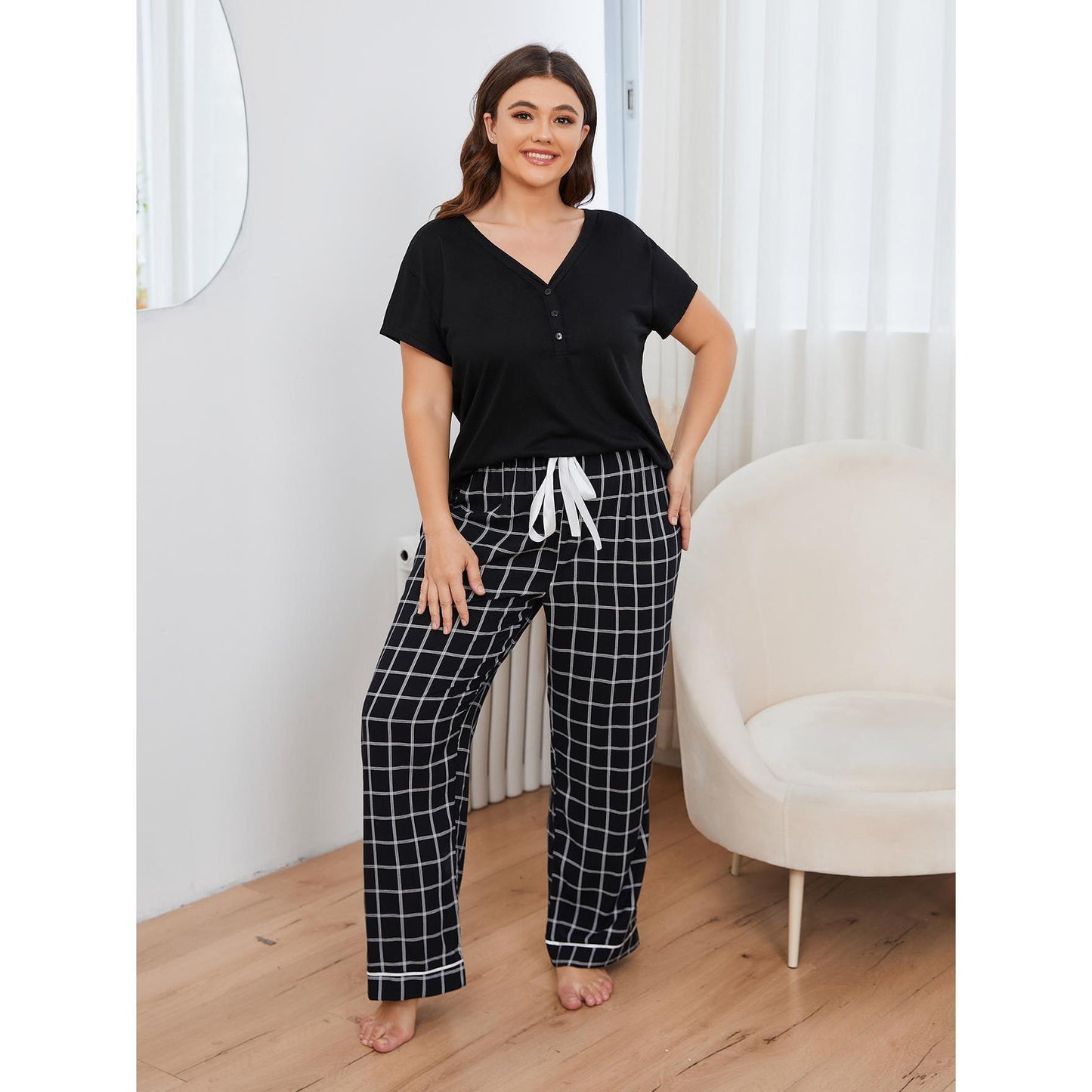 Plus Size Pajamas Women's Short-sleeved Trousers Homewear Suit