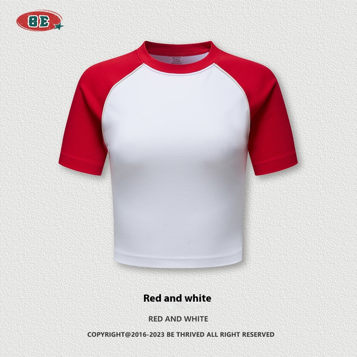 Summer Beauty Retro Hot Girl Short T-shirt Contrast Color Raglan Sleeve Round Neck