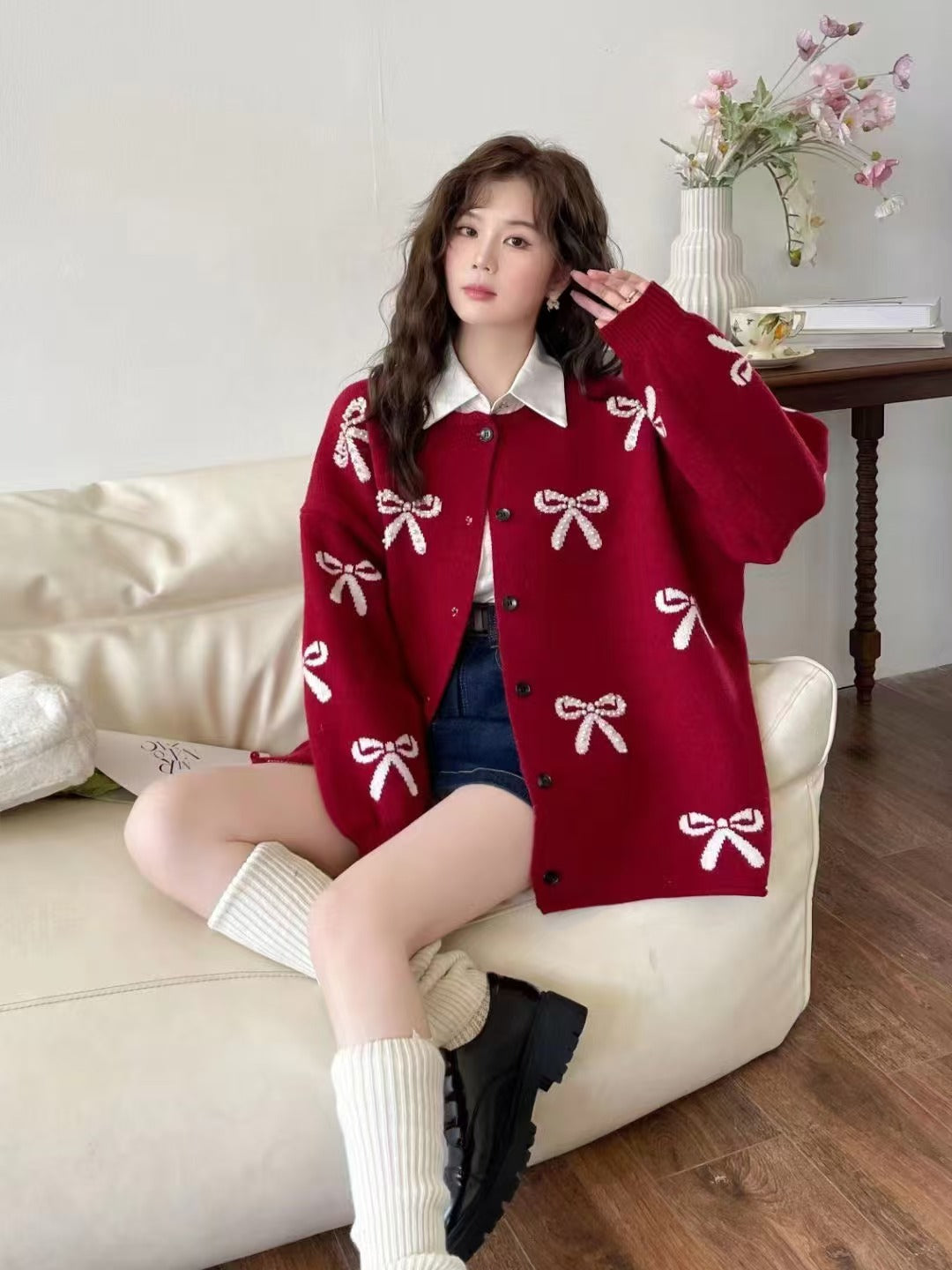 Bow Knit Sweater Coat Women Loose Design Sense Cardigan Top Casual Style