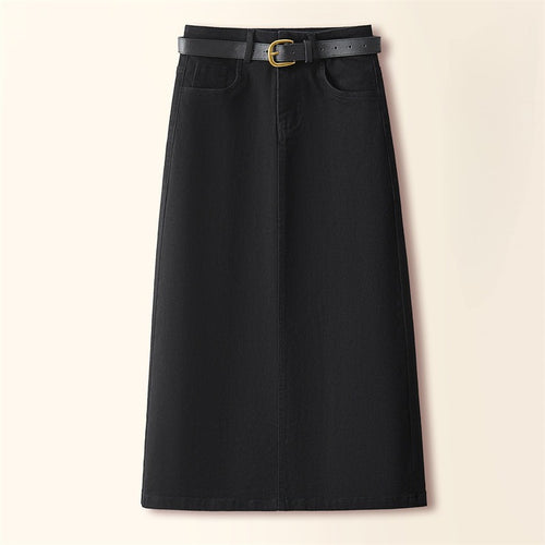 Brown A- Line Straight Skirt Retro Slit Hip Skirt