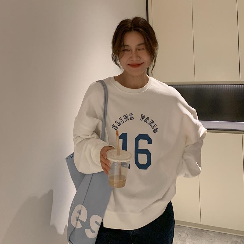 Letter Print Loose Oversized Long Sleeves Sweater Women's Top