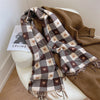 Artificial Cashmere Scarf Female With Hearts Thick Checks Fringe Bib