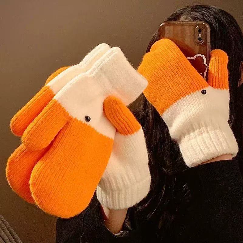 Handmade Funny Swan Knitted Knitting Wool Gloves