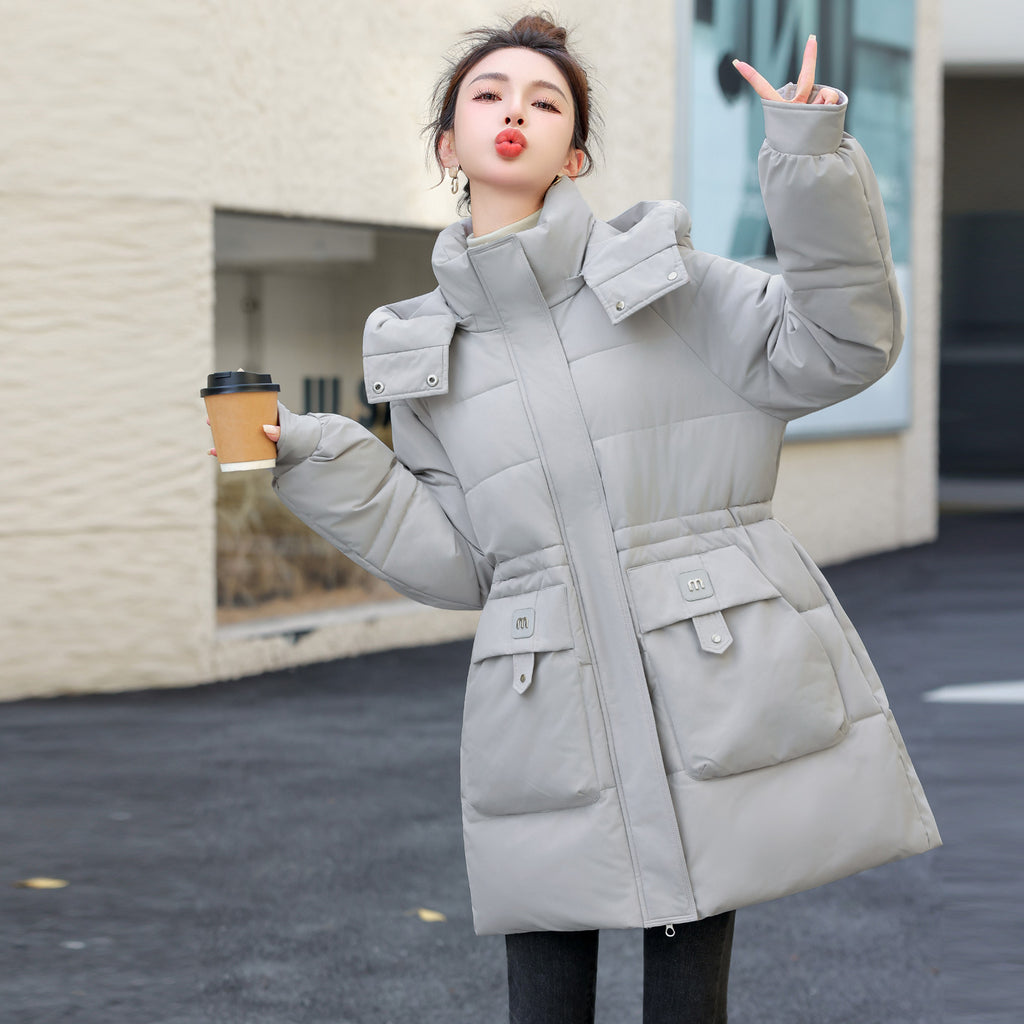 Down Cotton-padded Mid-length Thick Hooded Cotton-padded Jacket