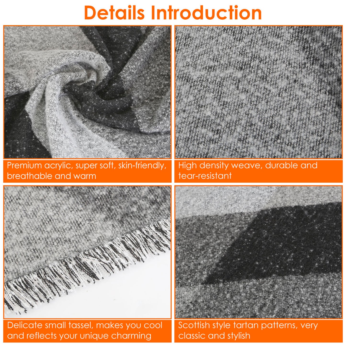 1Pc Women Winter Warm Scarf 74.8x25.6In Long Soft Knitted Shawl Extra Thick Plaid Blanket Wrap Cape