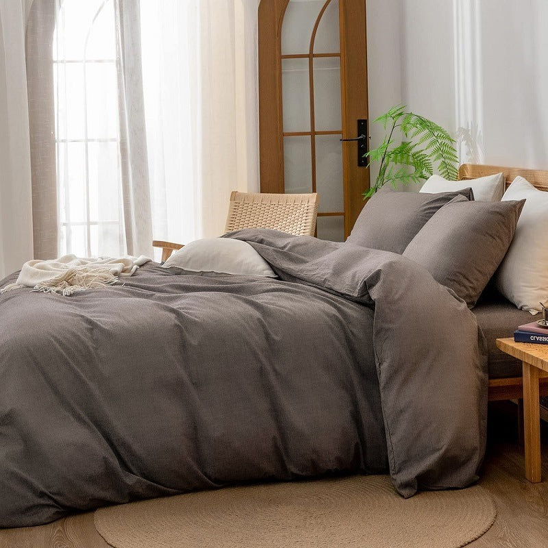 Simple Four-Piece Fleece-Brushed Solid-Color Home Double Bed