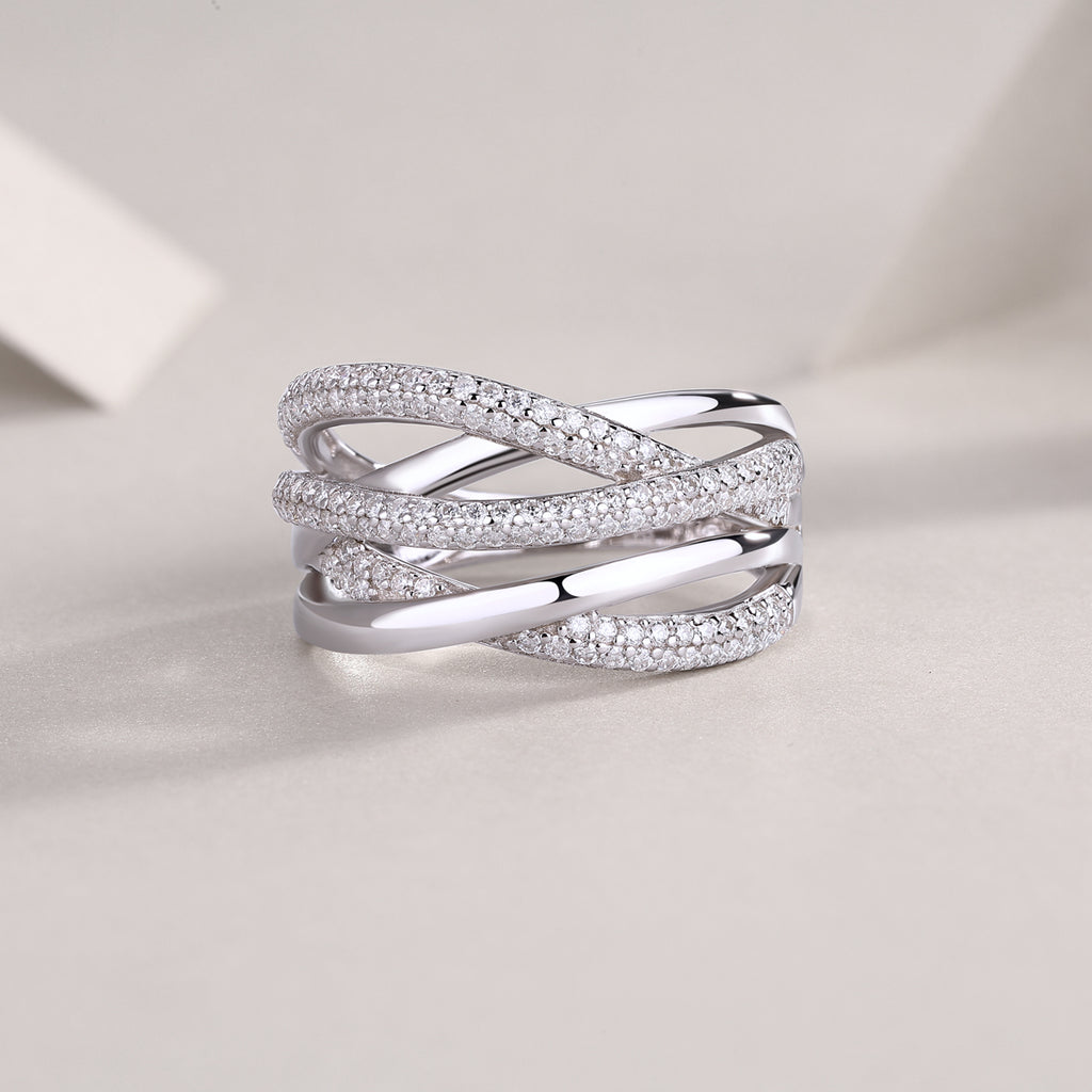 Brilliant Interweaving - A Wedding Ring Set With Top-quality Moissanite S925 Silver And Platinum-plated Diamond Can Be Inspected With A Diamond Pen