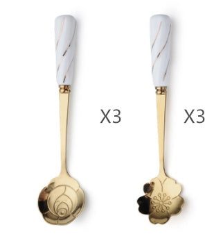 Stainless Steel Flower-shaped Spoon Surface Ceramic Handle Spoon Mixing Spoon