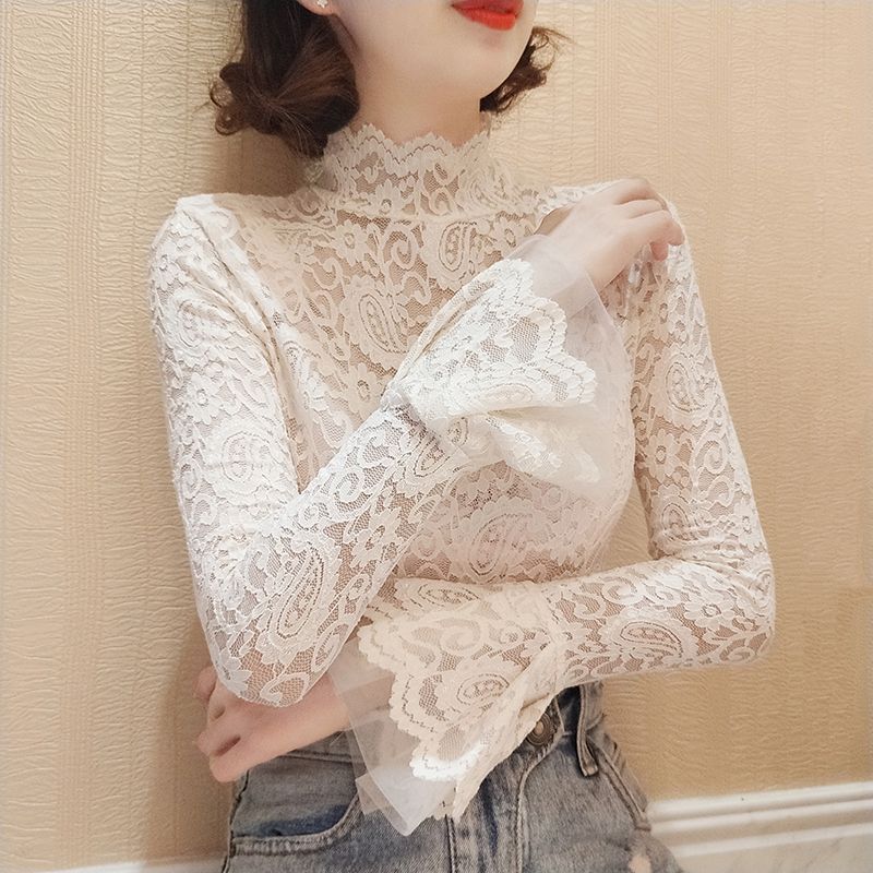 Fleece-lined Thickened Horn Lace Underwear Turtleneck