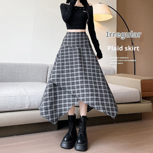 Irregular Women's Autumn And Winter New Plaid High Waist Slimming Skirt