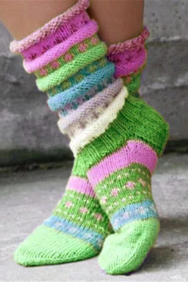 Women's Warm Color Matching Knitted Wool Woolen Socks