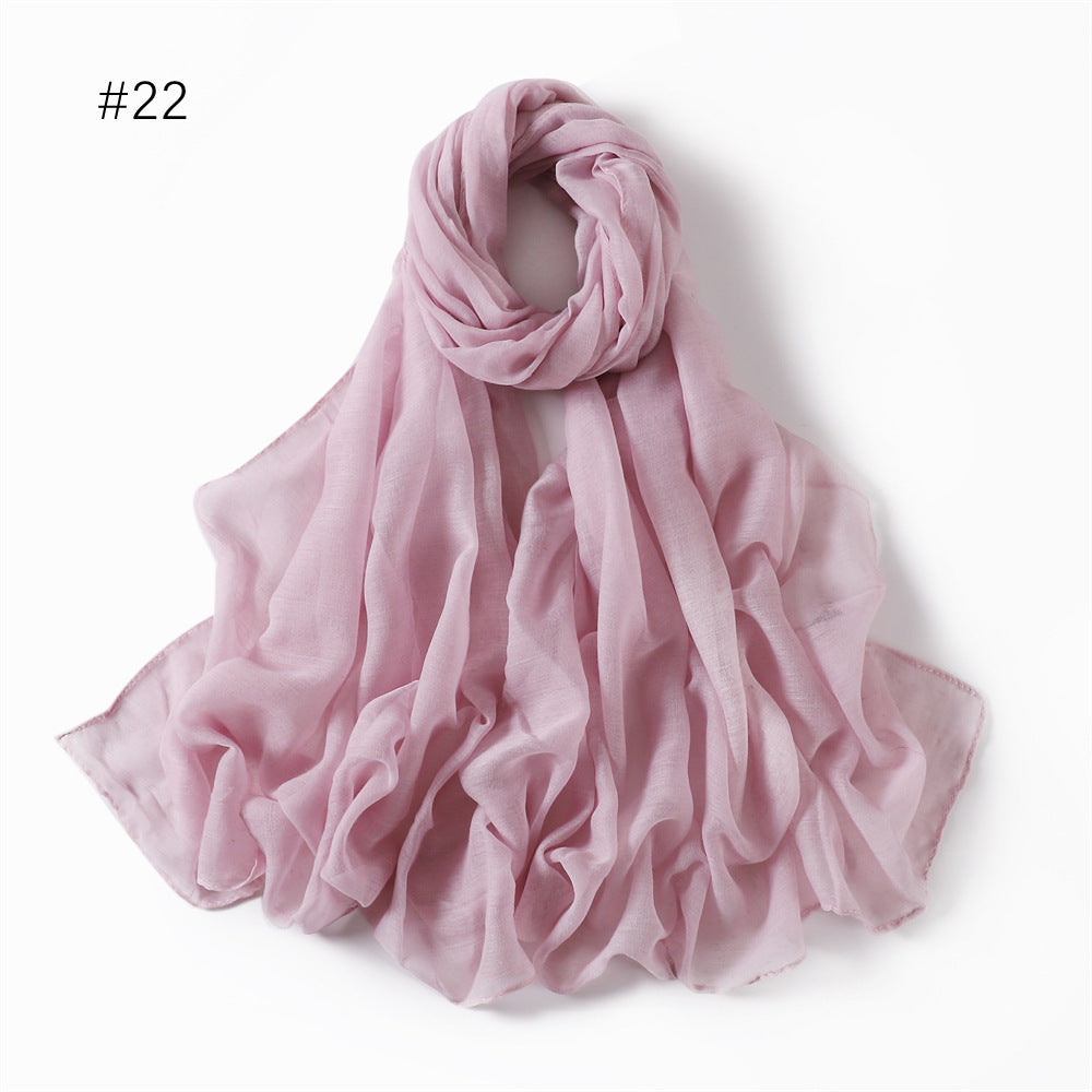 Classic Women's Pure Color Tulle Cotton And Linen Breathable Thin Scarf Silk